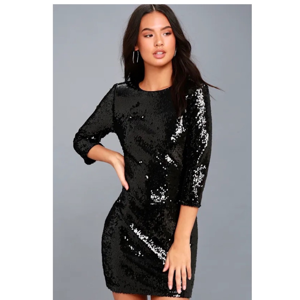 Lulus Pass the Champagne Black Sequin Bodycon Dress Size Small New with tags!